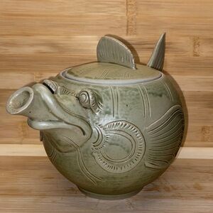 Artisan Pottery Teapot Tea Pot Fish Design Unique